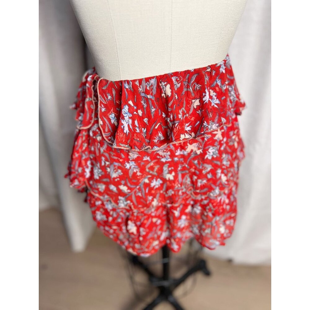 IRO Brooks Tiered Ruffled Skirt Sz 34 XS Red Floral - Picture 6 of 8